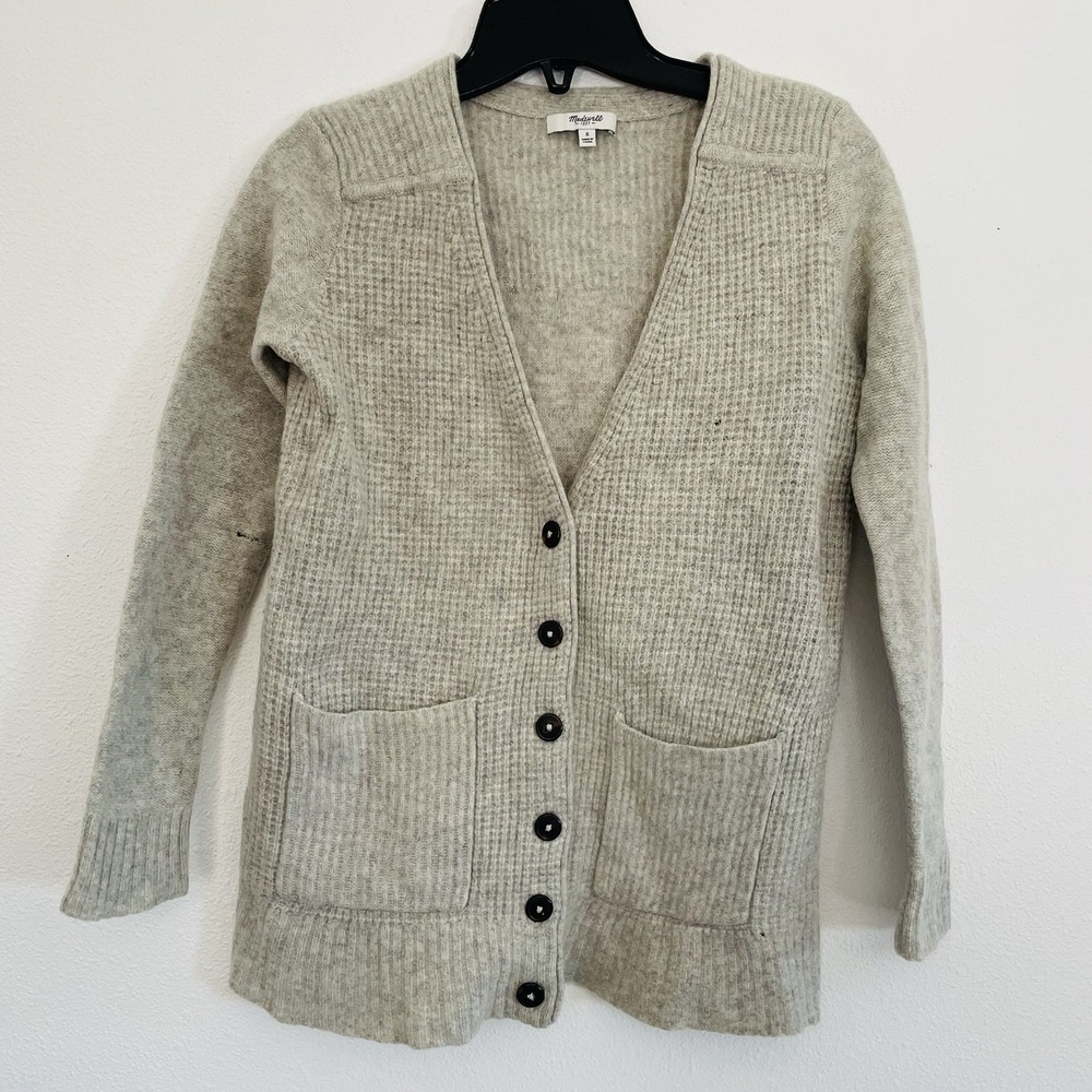 *READ* Madewell 100% Merino Wool V-Neck Button Front Cardigan Sweater Grey Small